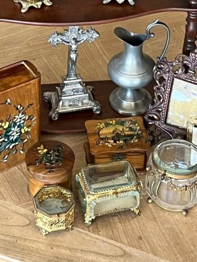 画像3: フランスアンティーク ベベル  面取りガラス オクトゴナル ジュエリーボックス [202507-13]    
