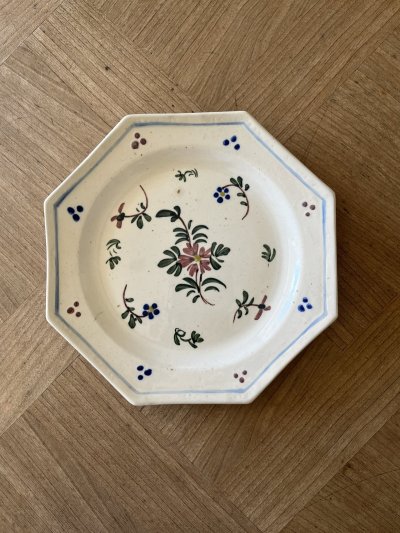 画像2: ブザンソン窯 ALLIOUD ファイアンス オクトゴナル お花の絵付け デザート皿 [202507-36]