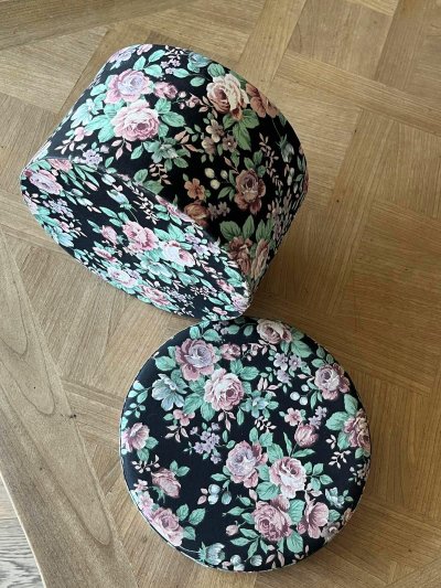 画像1: ヴィンテージボックス 黒地にお花柄 カルトナージュ BOX 直径26.7cm [202508-09]