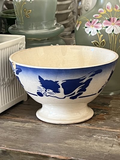 画像2: カフェオレボウル バドンヴィレー ねこ 猫 ネコ ブルー 口径14.4cm [202508-66]