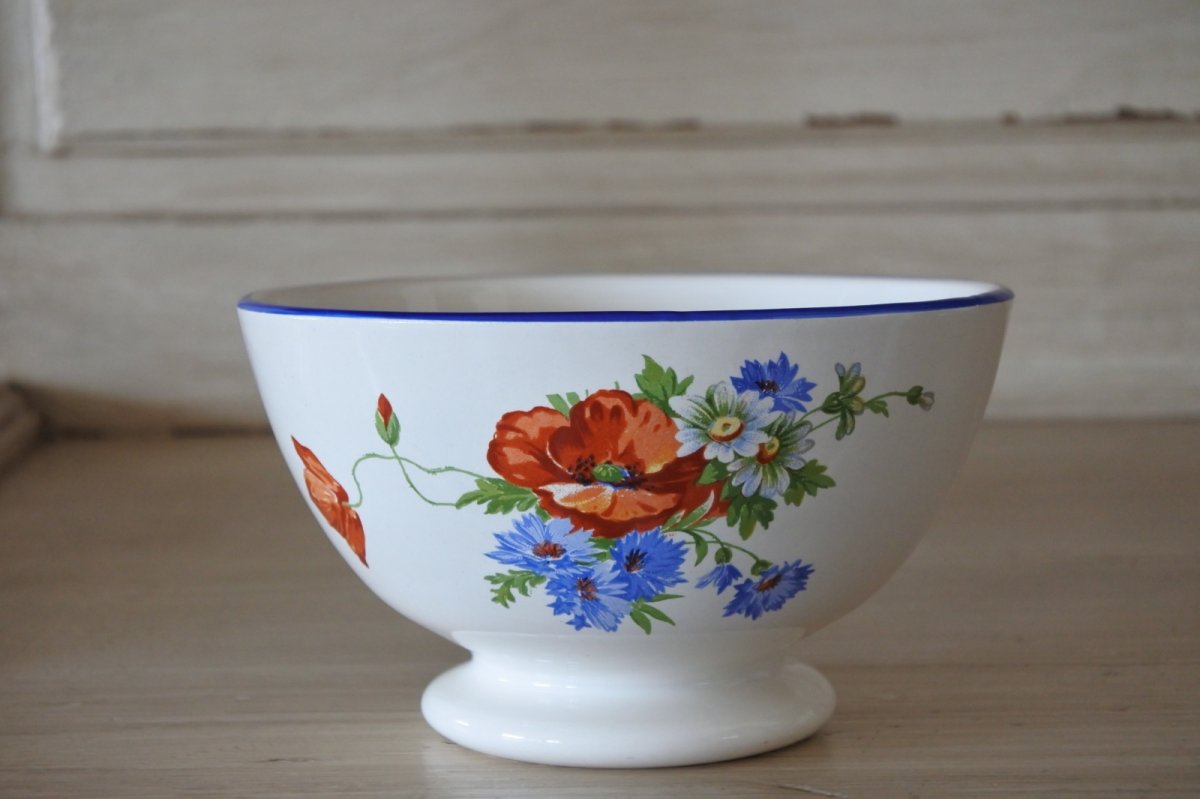 画像1: カフェオレボウル 赤いポピーと青いヤグルマギク サラン窯 口径12.9cm #1〖202304-78〗 (1)