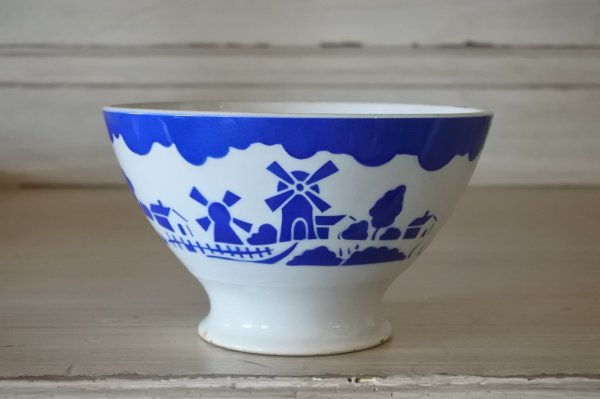 画像1: カフェオレボウル バドンヴィレー窯 ブルー 風車 口径13.5cm〖202304-81〗 (1)