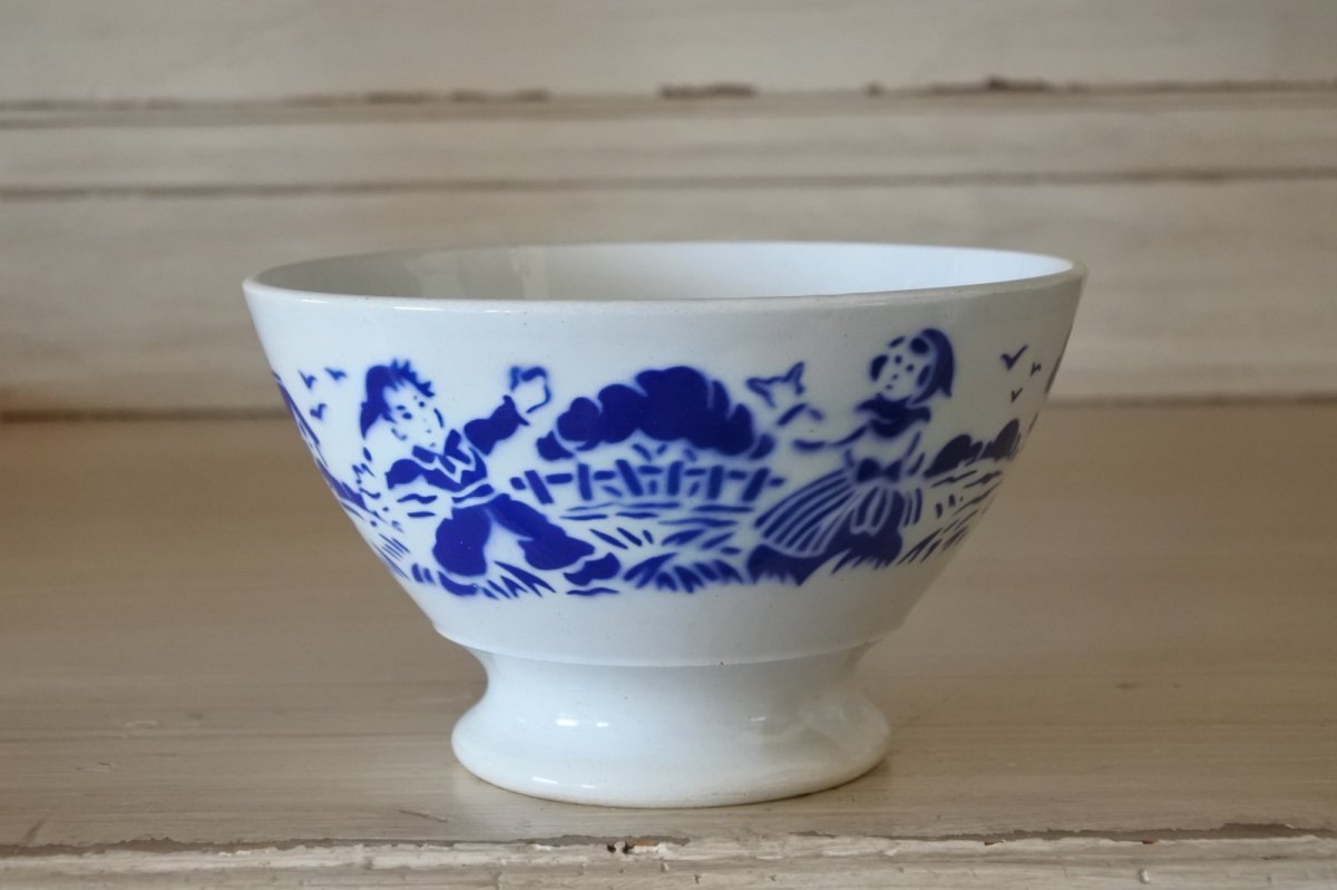 画像1: カフェオレボウル リュネビル窯 ブルー フランスの村 口径13.1cm〖202304-82〗 (1)