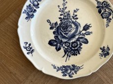 画像3: HBCM モントロー ブルーローズのブーケ 花リム デザート皿  22cm #2 [202506−68] (3)