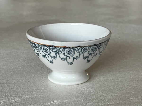 画像1: カフェオレボウル クレイユエモントロー プチボル グリーン お花のスワッグ柄 Aランク〖202503-36〗 (1)