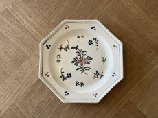 画像1: ブザンソン窯 ALLIOUD ファイアンス オクトゴナル お花の絵付け デザート皿 [202507-36] (1)