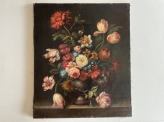画像1: 19世紀 イタリア絵画 静物画 油絵 お花のコンポジション 70x58cm＃2〚202504-002〛 (1)