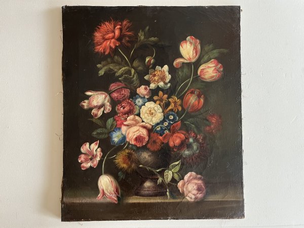 画像1: 19世紀 イタリア絵画 静物画 油絵 お花のコンポジション 70x58cm＃2〚202504-002〛 (1)