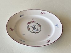 画像24: フランス東部 ファイアンス お花とモノグラム、ヤグルマギク 絵付けプレート ＃2〚202504-015〛 (24)