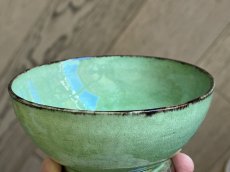 画像9: カフェオレボウル 南仏 デュルフィ 緑釉と焦げ茶 小さめのボウル 口径10.7cm [202508-57] (9)