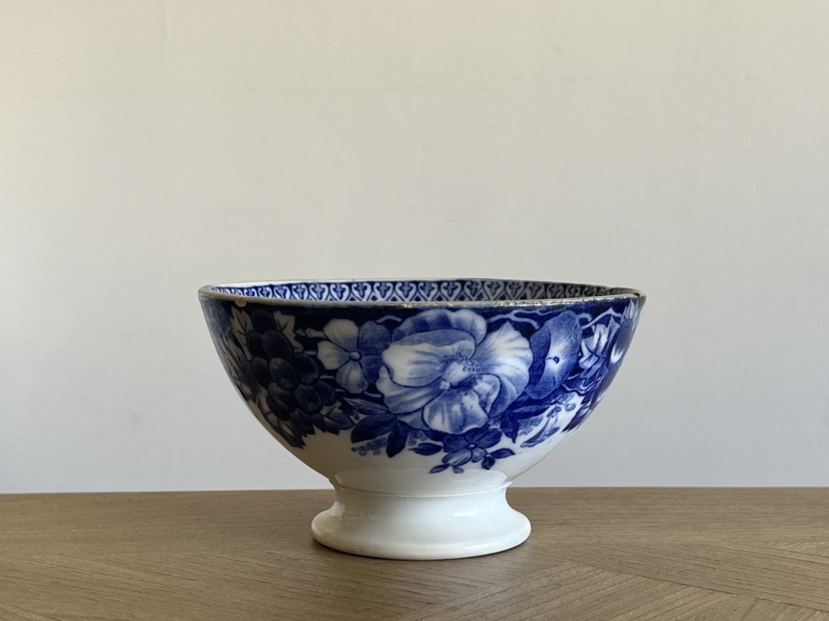 画像1: カフェオレボウル クレイユエモントロー フローラ ブルー 口径13.7cm [202508-68] (1)