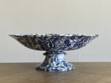 画像12: ボルドー窯 Jules Vieillard ブルー タピスリー柄 コンポティエ [202508-56] (12)