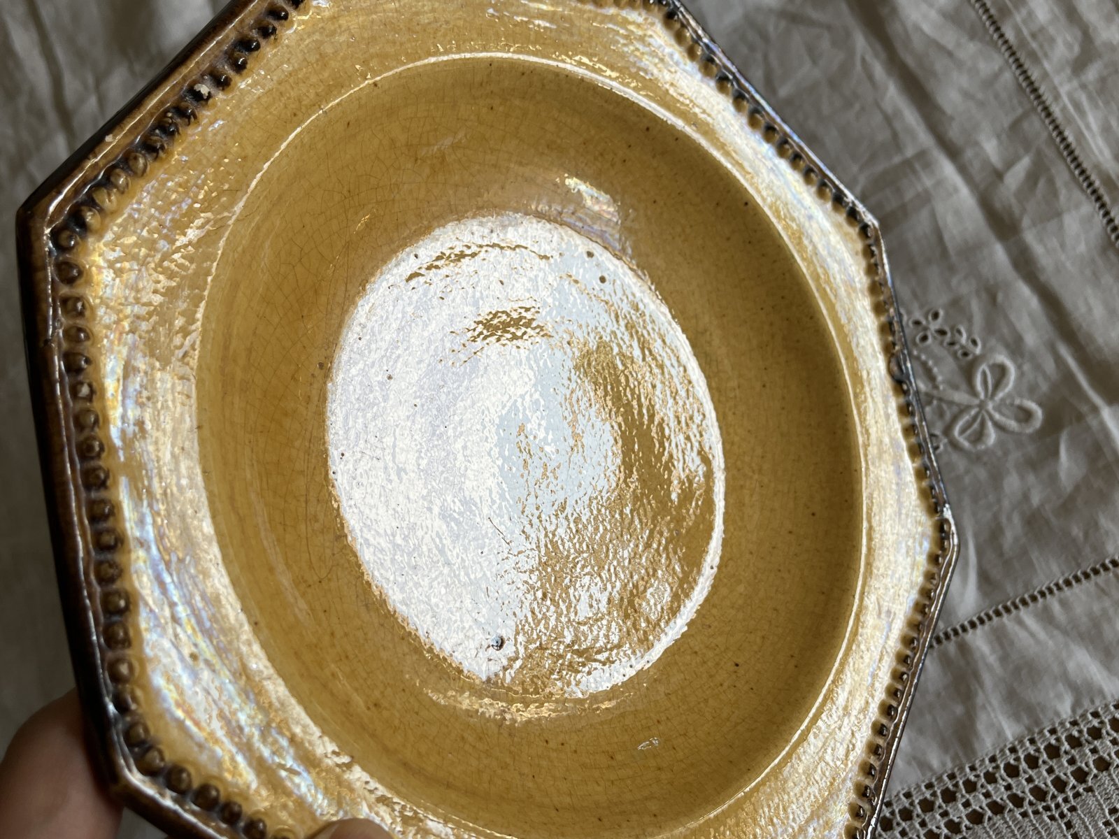 オクトゴナル ラヴィエ フランス 南仏陶器 緑釉 B